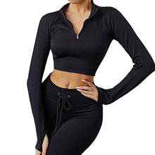 Indlæs billede til gallerivisning Womens High Waisted Workout 2 Piece Sets Crop Top and Sweatsuit Pants Seamless Sports Legging Yoga Gym Outfits Pinstripe elasticity structure