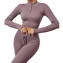 Indlæs billede til gallerivisning Womens High Waisted Workout 2 Piece Sets Crop Top and Sweatsuit Pants Seamless Sports Legging Yoga Gym Outfits Pinstripe elasticity structure