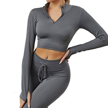Indlæs billede til gallerivisning Womens High Waisted Workout 2 Piece Sets Crop Top and Sweatsuit Pants Seamless Sports Legging Yoga Gym Outfits Pinstripe elasticity structure