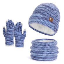 Load image into Gallery viewer, Winter Warm Hat Scarf Gloves Set - 3-Piece Fleece Lined with Touchscreen Fingers