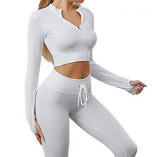 Indlæs billede til gallerivisning Womens High Waisted Workout 2 Piece Sets Crop Top and Sweatsuit Pants Seamless Sports Legging Yoga Gym Outfits Pinstripe elasticity structure