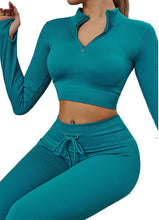 Indlæs billede til gallerivisning Womens High Waisted Workout 2 Piece Sets Crop Top and Sweatsuit Pants Seamless Sports Legging Yoga Gym Outfits Pinstripe elasticity structure