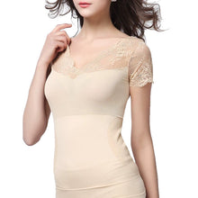 Lataa kuva Galleria-katseluun, Lace short-sleeved waist compression shapewear casual top
