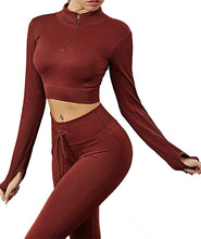 Indlæs billede til gallerivisning Womens High Waisted Workout 2 Piece Sets Crop Top and Sweatsuit Pants Seamless Sports Legging Yoga Gym Outfits Pinstripe elasticity structure
