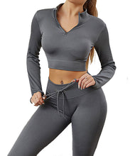 Indlæs billede til gallerivisning Womens High Waisted Workout 2 Piece Sets Crop Top and Sweatsuit Pants Seamless Sports Legging Yoga Gym Outfits Pinstripe elasticity structure
