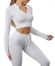 Indlæs billede til gallerivisning Womens High Waisted Workout 2 Piece Sets Crop Top and Sweatsuit Pants Seamless Sports Legging Yoga Gym Outfits Pinstripe elasticity structure