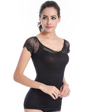 Lataa kuva Galleria-katseluun, Lace short-sleeved waist compression shapewear casual top