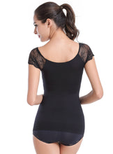 Lataa kuva Galleria-katseluun, Lace short-sleeved waist compression shapewear casual top