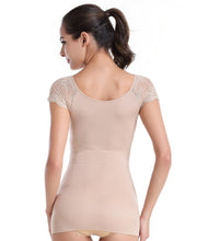 Lataa kuva Galleria-katseluun, Lace short-sleeved waist compression shapewear casual top