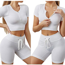 Lataa kuva Galleria-katseluun, Sports workout short sleeve and shorts suits women gym clothes