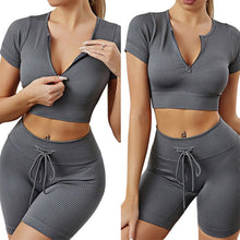 Lataa kuva Galleria-katseluun, Sports workout short sleeve and shorts suits women gym clothes