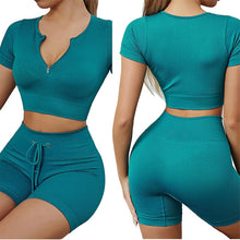 Lataa kuva Galleria-katseluun, Sports workout short sleeve and shorts suits women gym clothes