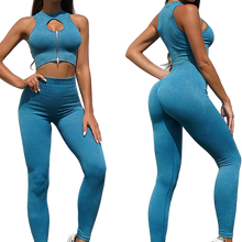 Lataa kuva Galleria-katseluun, womens workout sets crop top and sweatsuit pants seamless gym clothes suits
