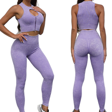 Lataa kuva Galleria-katseluun, womens workout sets crop top and sweatsuit pants seamless gym clothes suits
