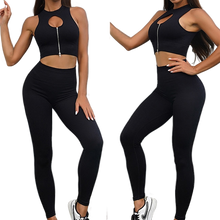 Lataa kuva Galleria-katseluun, womens workout sets crop top and sweatsuit pants seamless gym clothes suits