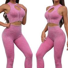 Lataa kuva Galleria-katseluun, womens workout sets crop top and sweatsuit pants seamless gym clothes suits