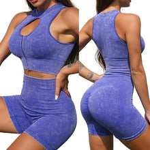 Lataa kuva Galleria-katseluun, Women's Seamless Yoga Set - Premium Short Sleeve & Shorts in active Dark Tones