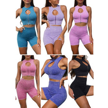 Lataa kuva Galleria-katseluun, Women's Seamless Yoga Set - Premium Short Sleeve & Shorts in active Dark Tones