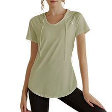 Lataa kuva Galleria-katseluun, Women's Skin-friendly Hooded Athletic Tee - Minimalist V-Neck Curved Hem Top for Lifestyle