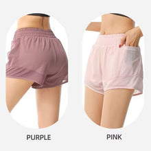 Indlæs billede til gallerivisning Women's High-Waisted Athletic Shorts with Pockets - Mesh Panel Built-In Liner Yoga Running Shorts