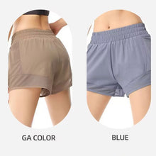 Indlæs billede til gallerivisning Women's High-Waisted Athletic Shorts with Pockets - Mesh Panel Built-In Liner Yoga Running Shorts