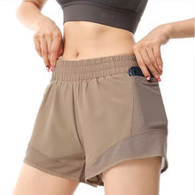 Indlæs billede til gallerivisning Women's High-Waisted Athletic Shorts with Pockets - Mesh Panel Built-In Liner Yoga Running Shorts