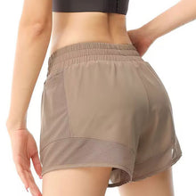 Indlæs billede til gallerivisning Women's High-Waisted Athletic Shorts with Pockets - Mesh Panel Built-In Liner Yoga Running Shorts