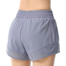 Indlæs billede til gallerivisning Women's High-Waisted Athletic Shorts with Pockets - Mesh Panel Built-In Liner Yoga Running Shorts