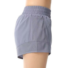 Indlæs billede til gallerivisning Women's High-Waisted Athletic Shorts with Pockets - Mesh Panel Built-In Liner Yoga Running Shorts