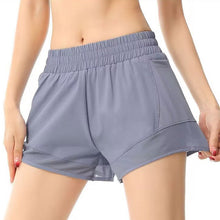 Indlæs billede til gallerivisning Women's High-Waisted Athletic Shorts with Pockets - Mesh Panel Built-In Liner Yoga Running Shorts