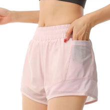 Indlæs billede til gallerivisning Women's High-Waisted Athletic Shorts with Pockets - Mesh Panel Built-In Liner Yoga Running Shorts
