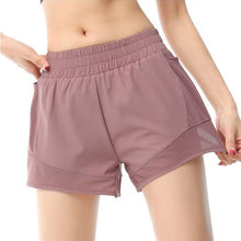 Indlæs billede til gallerivisning Women's High-Waisted Athletic Shorts with Pockets - Mesh Panel Built-In Liner Yoga Running Shorts