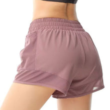 Indlæs billede til gallerivisning Women's High-Waisted Athletic Shorts with Pockets - Mesh Panel Built-In Liner Yoga Running Shorts