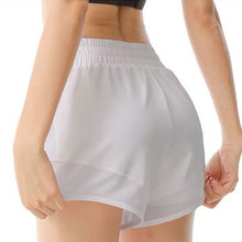 Indlæs billede til gallerivisning Women's High-Waisted Athletic Shorts with Pockets - Mesh Panel Built-In Liner Yoga Running Shorts