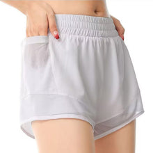 Indlæs billede til gallerivisning Women's High-Waisted Athletic Shorts with Pockets - Mesh Panel Built-In Liner Yoga Running Shorts