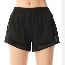 Indlæs billede til gallerivisning Women's High-Waisted Athletic Shorts with Pockets - Mesh Panel Built-In Liner Yoga Running Shorts