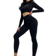 Indlæs billede til gallerivisning Womens High Waisted Workout 2 Piece Sets Crop Top and Sweatsuit Pants Seamless Sports Legging Yoga Gym Outfits Pinstripe elasticity structure