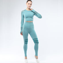 Indlæs billede til gallerivisning Women's Sportwear Workout Sets two Piece Outfits Seamless High Waist Yoga Leggings Long Sleeve Gym Clothes