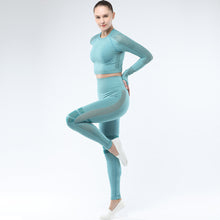 Indlæs billede til gallerivisning Women's Sportwear Workout Sets two Piece Outfits Seamless High Waist Yoga Leggings Long Sleeve Gym Clothes