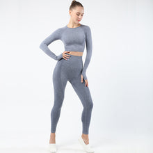 Lataa kuva Galleria-katseluun, Women's Sportwear Workout Sets two Piece Outfits Seamless High Waist Yoga Leggings Long Sleeve rousers Gym Clothes