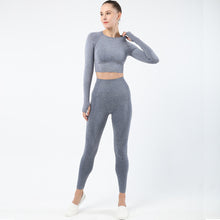 Lataa kuva Galleria-katseluun, Women's Sportwear Workout Sets two Piece Outfits Seamless High Waist Yoga Leggings Long Sleeve rousers Gym Clothes