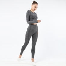 Lataa kuva Galleria-katseluun, Women's Sportwear Workout Sets two Piece Outfits Seamless High Waist Yoga Leggings Long Sleeve rousers Gym Clothes