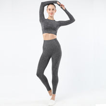 Lataa kuva Galleria-katseluun, Women's Sportwear Workout Sets two Piece Outfits Seamless High Waist Yoga Leggings Long Sleeve rousers Gym Clothes