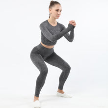 Lataa kuva Galleria-katseluun, Women's Sportwear Workout Sets two Piece Outfits Seamless High Waist Yoga Leggings Long Sleeve rousers Gym Clothes