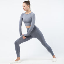 Lataa kuva Galleria-katseluun, Women's Sportwear Workout Sets two Piece Outfits Seamless High Waist Yoga Leggings Long Sleeve rousers Gym Clothes