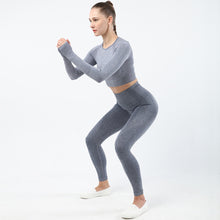 Lataa kuva Galleria-katseluun, Women's Sportwear Workout Sets two Piece Outfits Seamless High Waist Yoga Leggings Long Sleeve rousers Gym Clothes