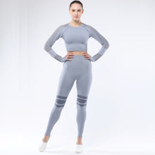 Indlæs billede til gallerivisning Women's Sportwear Workout Sets two Piece Outfits Seamless High Waist Yoga Leggings Long Sleeve Gym Clothes