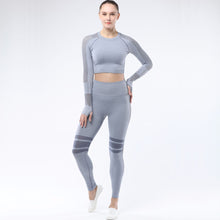 Indlæs billede til gallerivisning Women's Sportwear Workout Sets two Piece Outfits Seamless High Waist Yoga Leggings Long Sleeve Gym Clothes