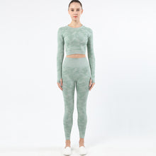 Lataa kuva Galleria-katseluun, Womens camouflage Workout Tracksuit 2 Pieces Set Hollow back High Waist Leggings and Long Sleeve Crop Top Yoga Activewear