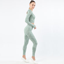 Lataa kuva Galleria-katseluun, Womens camouflage Workout Tracksuit 2 Pieces Set Hollow back High Waist Leggings and Long Sleeve Crop Top Yoga Activewear